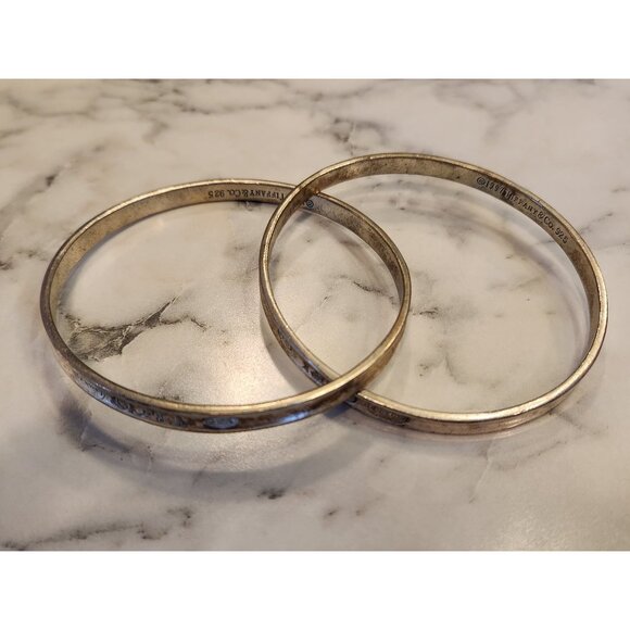 Vintage Tiffany & Co. Sterling Silver 925 Bangle Bracelets 1837 Set Of 2 T & Co - Picture 4 of 4